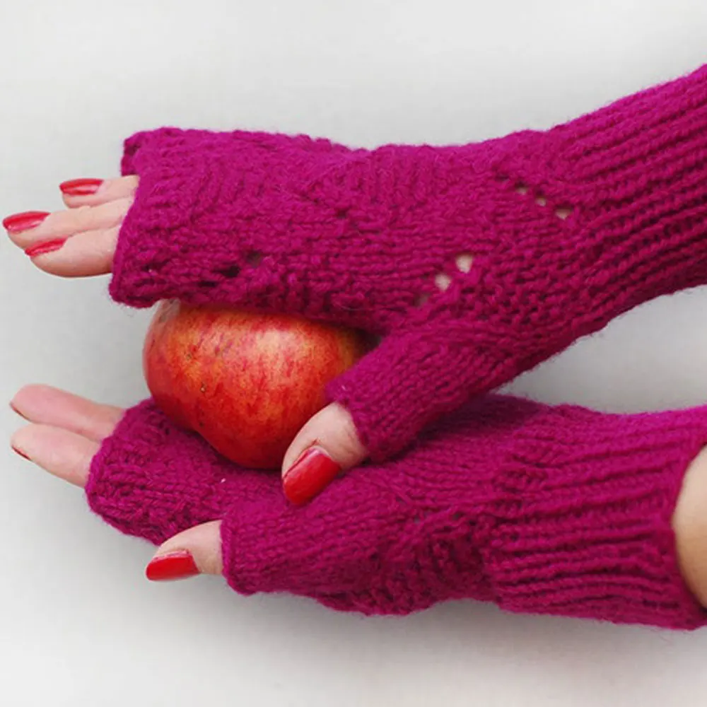 Autumn Winter Women Knit long Gloves Arm Wrist Sleeve Hand Warmer Winter Mittens Fingerless Gloves