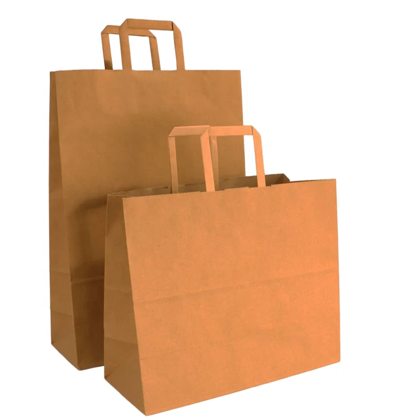 wholesale customized you own logo bolsas de papel brown kraft paper bags with twisted flat handles from China supplier