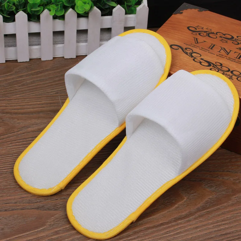 Oem Custom Wholesale Spa Guest Comfortable Sponge Slippers Four Season White Flat Slide Open Toe Hotel Disposable Slipper
