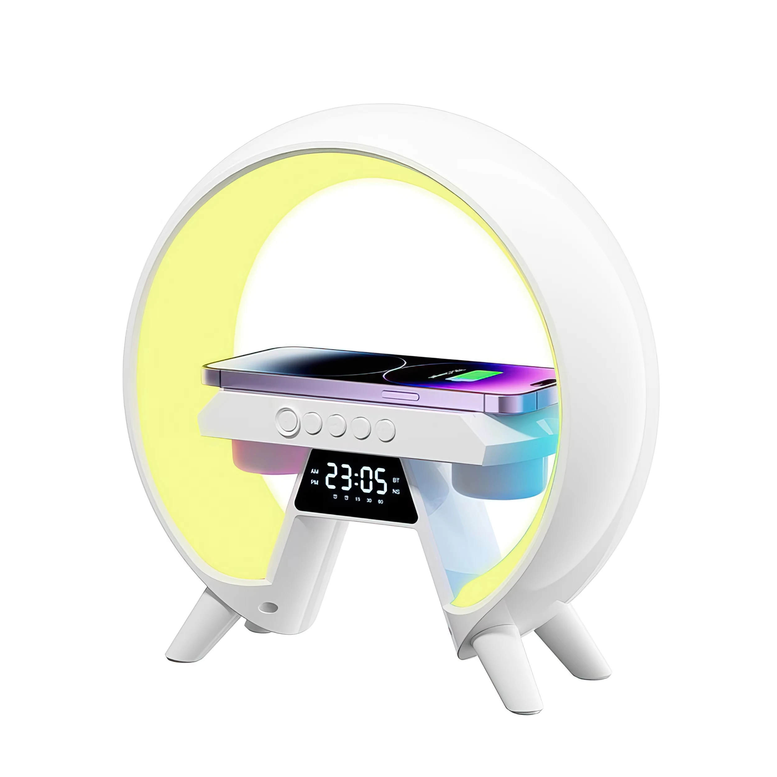 Fast Charging Dock Station Bluetooth Speaker Alarm Clock Desk Lamp RGB Colorful Light Charger for Smartphone