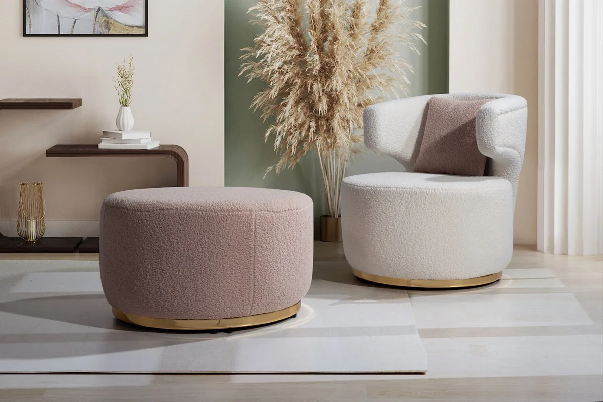 Modern Luxury European French Curve Couch Teddy Fabric Pink Modular Curved Boucle Sectional Reception Sofa Turkish Manufacturer