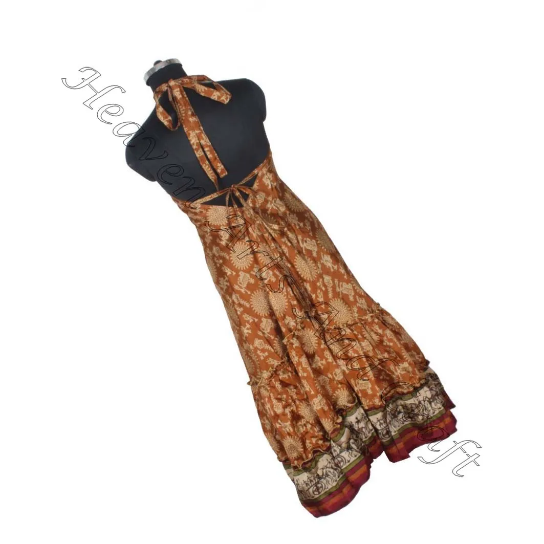 Hit 2023 Indian Handmade Vintage Sari Silk Maxi Dress Ladies Elegant Dinner Gown Sleeveless Evening Gowns Womens Dress