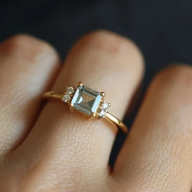 Natural Green Peridot and real diamond ring gold setting wedding ring anniversary gift luxury gemstone ring wedding jewelry