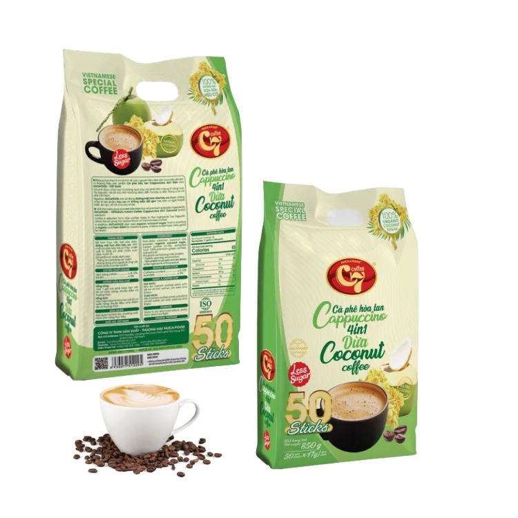 Arabica Instant Coffee Good Quality Cappuccino 4 In 1 Customized Label Using With Hot Water Made In Vietnam Manufacturer