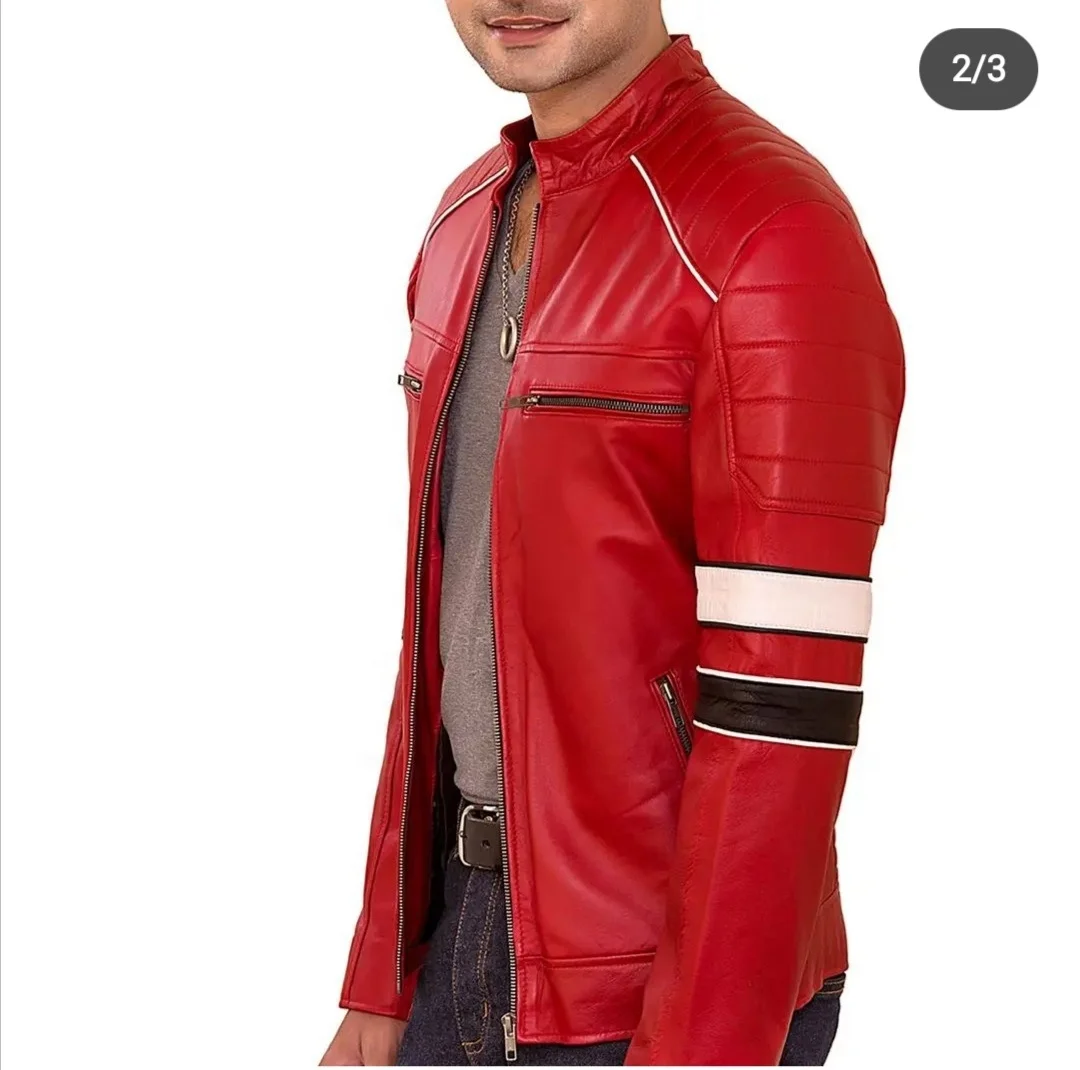 Men Fashion Red Cow Leather Jacket/Men leather Jackets/Made in Pakistan Leather Jackets For Men