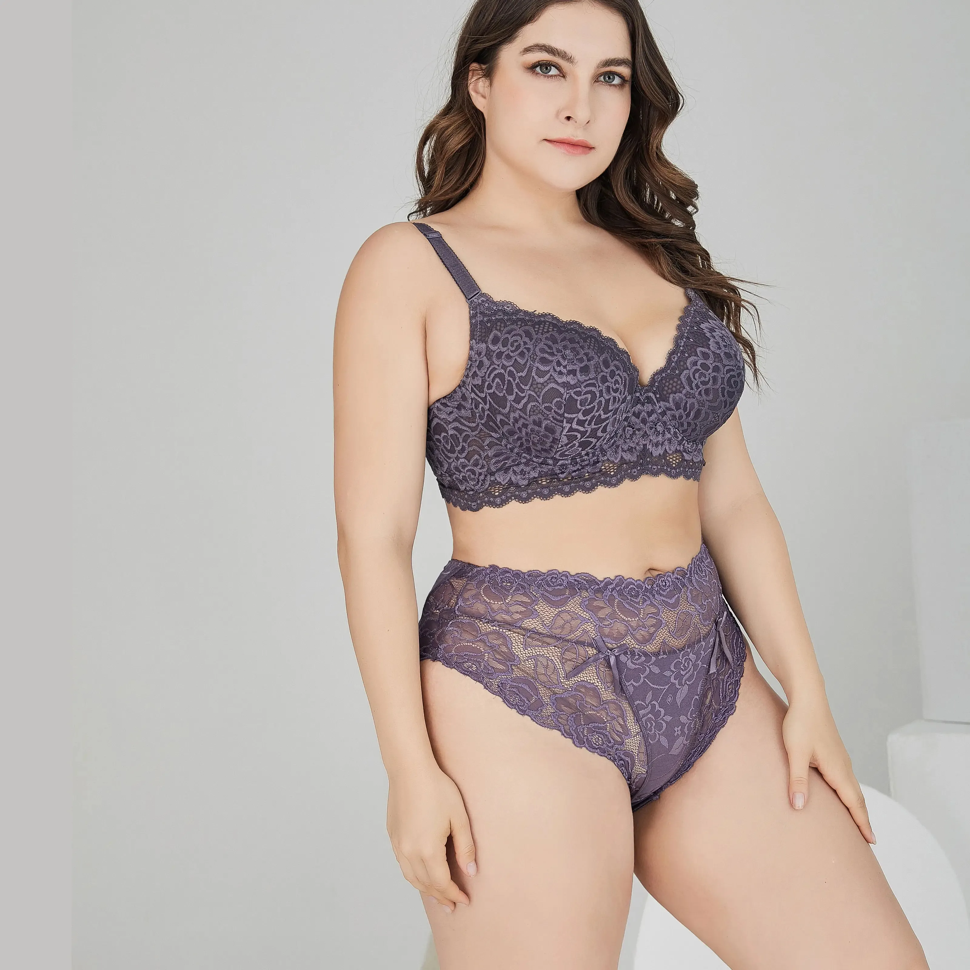 Best product 2023 Wholesale Transparent Solid Lace bra+ Plus Size Sexy bra underwear sets For Women made in pakistan