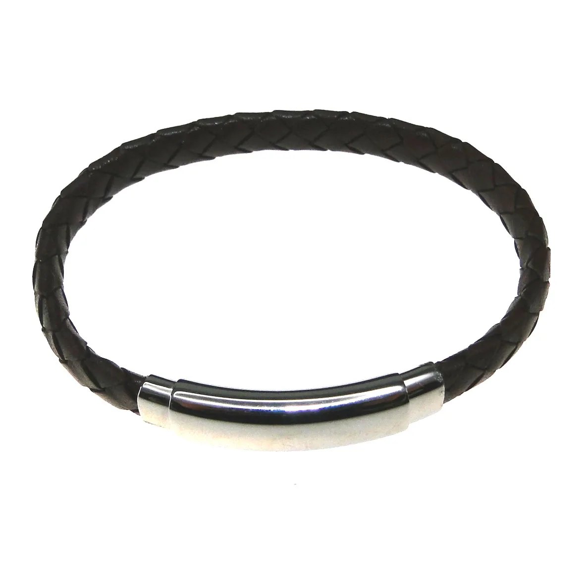 925 Sterling Silver Braid Jewelry Black Leather Bracelet for Man