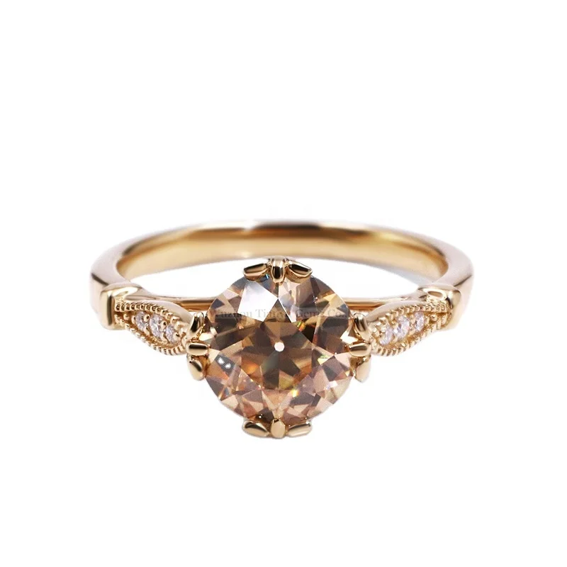 Tianyu gems fine jewelry Customized 14k/18k yellow Gold OMC cut champagne  moissanites engagement rings for women for woman