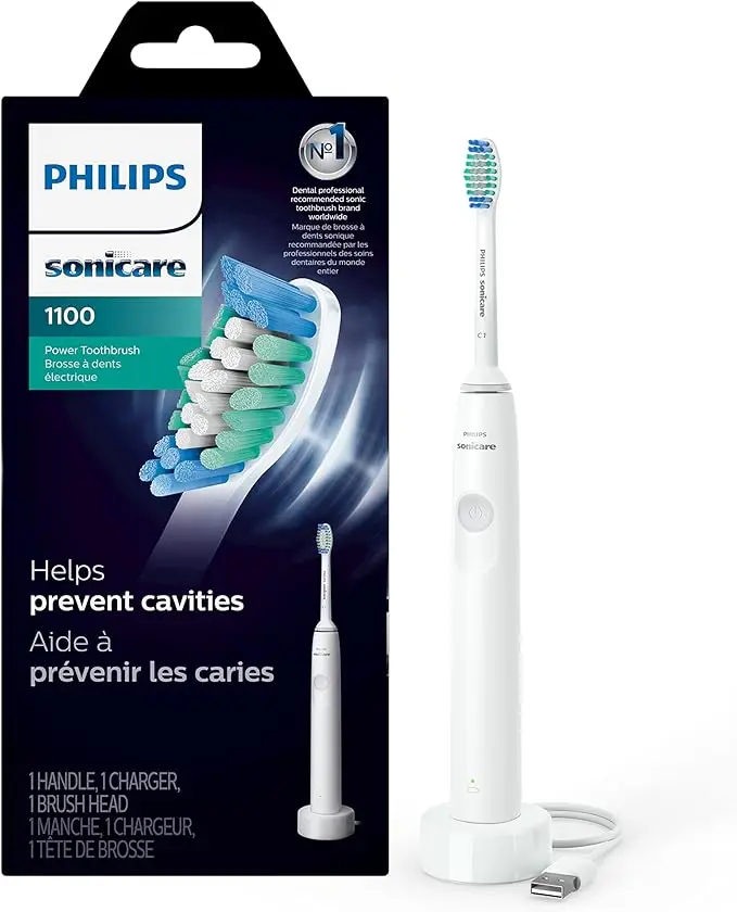 PHILIPS Sonicare 1100 Power Toothbrush, Rechargeable Electric Toothbrush, White Grey