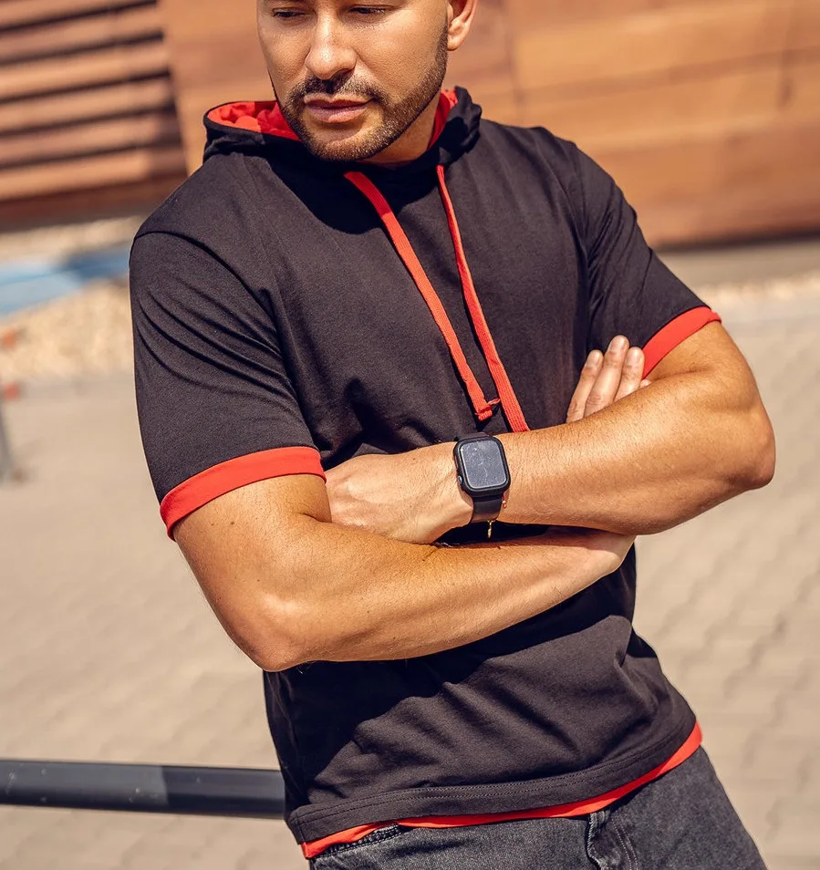 High quality cotton polyester white hooded t shirts for men custom logo black high quality hooded short sleeve sport t-shirts