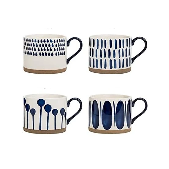 Koja Modern 15 oz Ceramic Mug Set Exquisite Hand-Painted Coffee Mug for 4 People