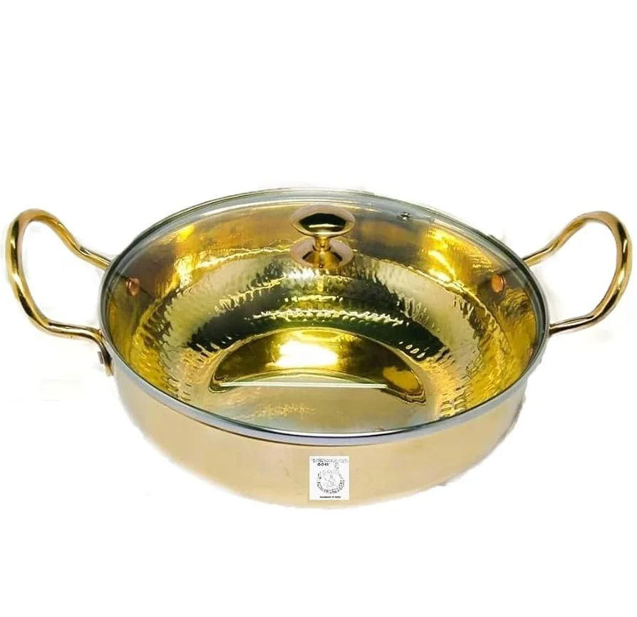 Pure Brass Kadai for Deep Frying Cooking Utensils Healthy Benefits Brass Handmade Design Food Warmer For Table Top Serving Usage