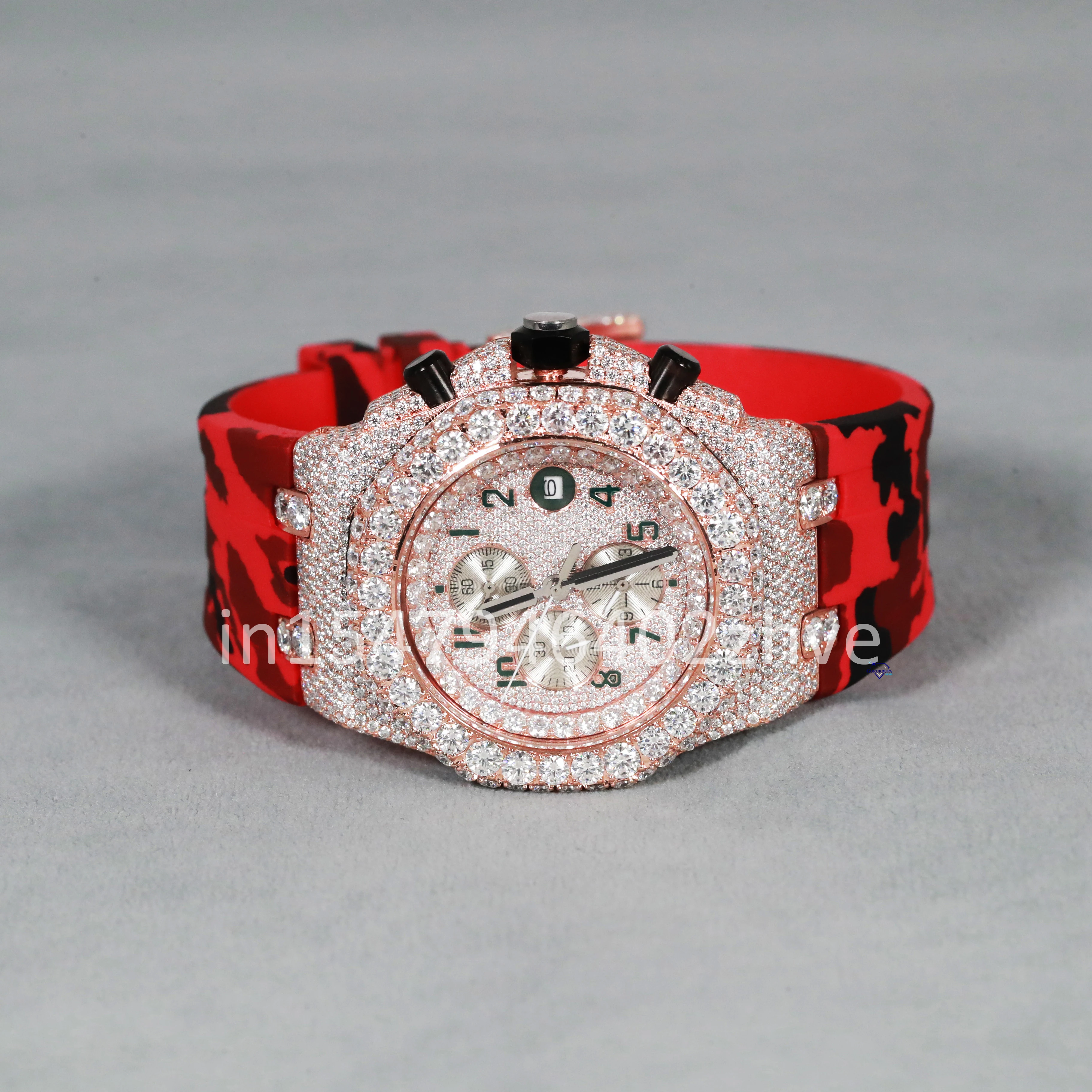 Top Brand Hip Hop Men Watch Unique Round Shaped In Red Rubber Belt with Automatic Mechanical Moissanite Watches For Men