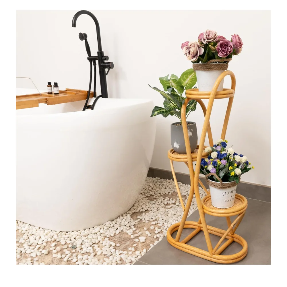 High-quality natural rattan material rattan plant shelf 3-tier plant stand, indoor, outdoor wholesale made in Vietnam