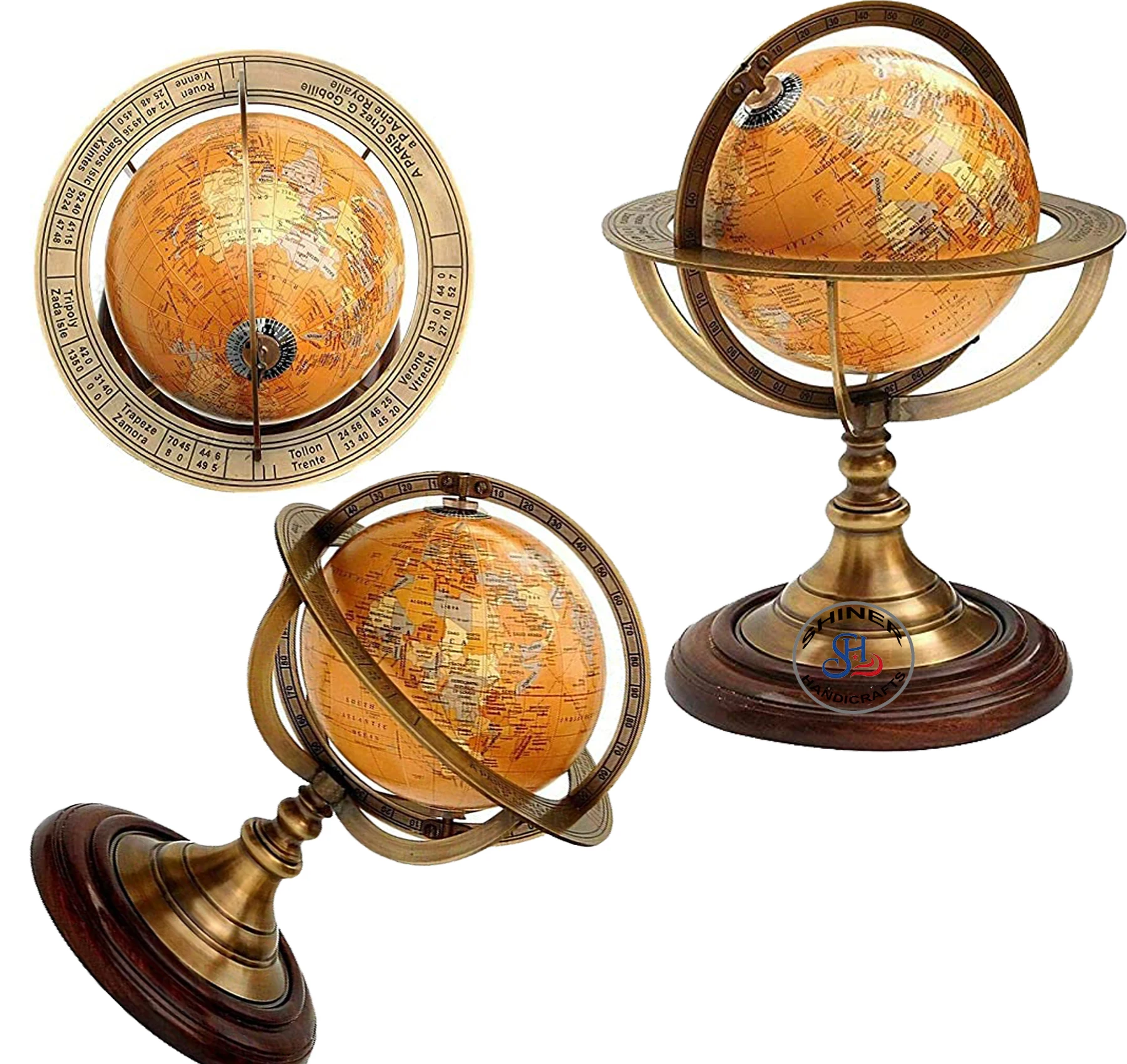 Nautical Antique  Brass Armillary Globe Vintage Brass Desktop Office Tabletop World Map Globe New Look & Quality AIrmilary Gift
