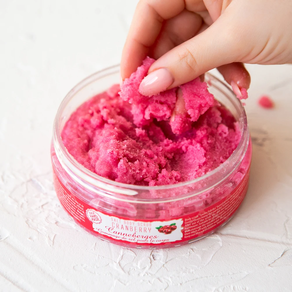 Juicy Salt Body Scrub 300g Cranberry Private Label Wholesale Best Seller All Skin Type Amazing Fragrance Shower Bath Sauna Use