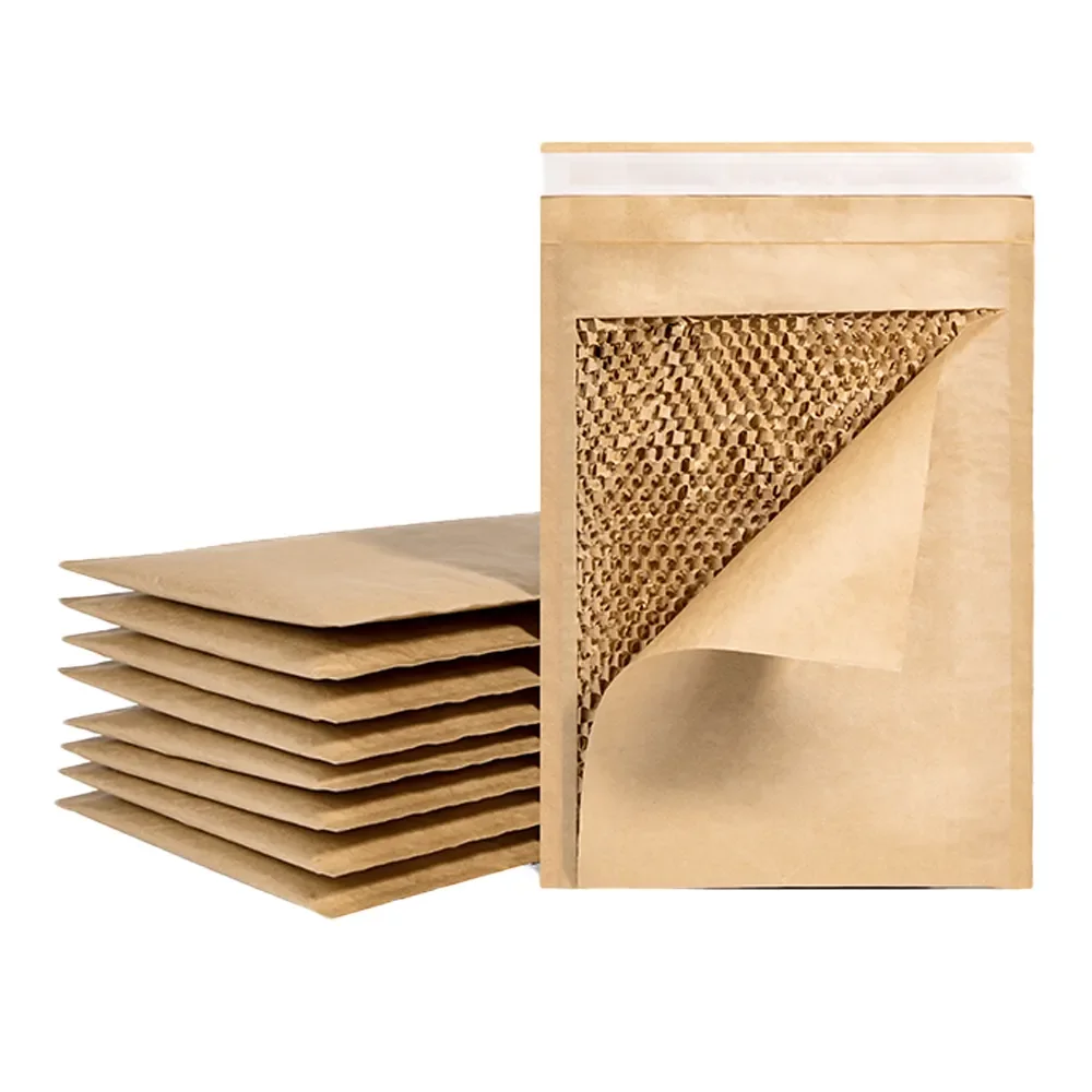 100% Recycled Honeycomb Padded Cushion Kraft Paper Mailing Bags Eco Friendly Compostable Kraft Bubble Envelopes