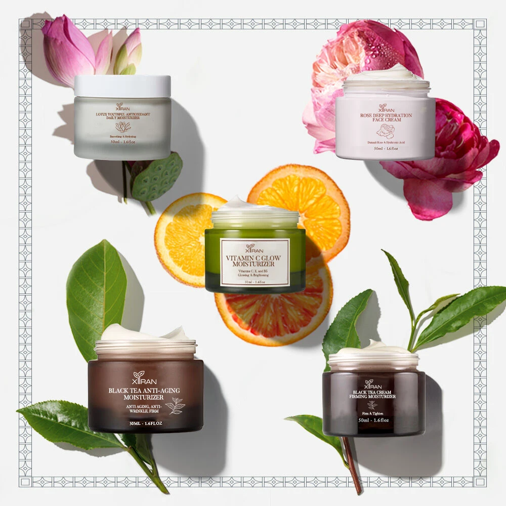Private Label Natural Black Tea Rose Lotus Vitamin C Anti Aging Firming Face Moisturizer Hydrating Whitening Face Cream