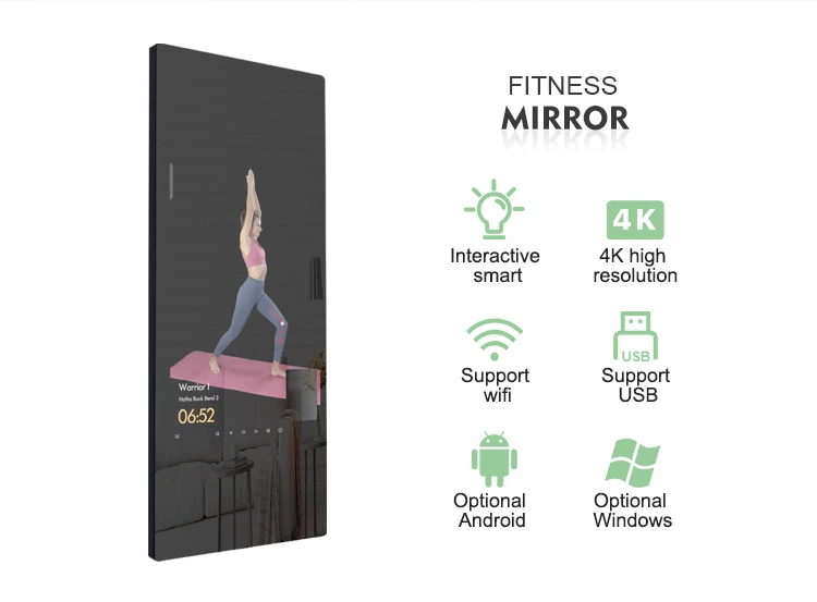 32 Inch Smart Fitness Mirror FHD Touch Screen Advertising Display Android System with Camera