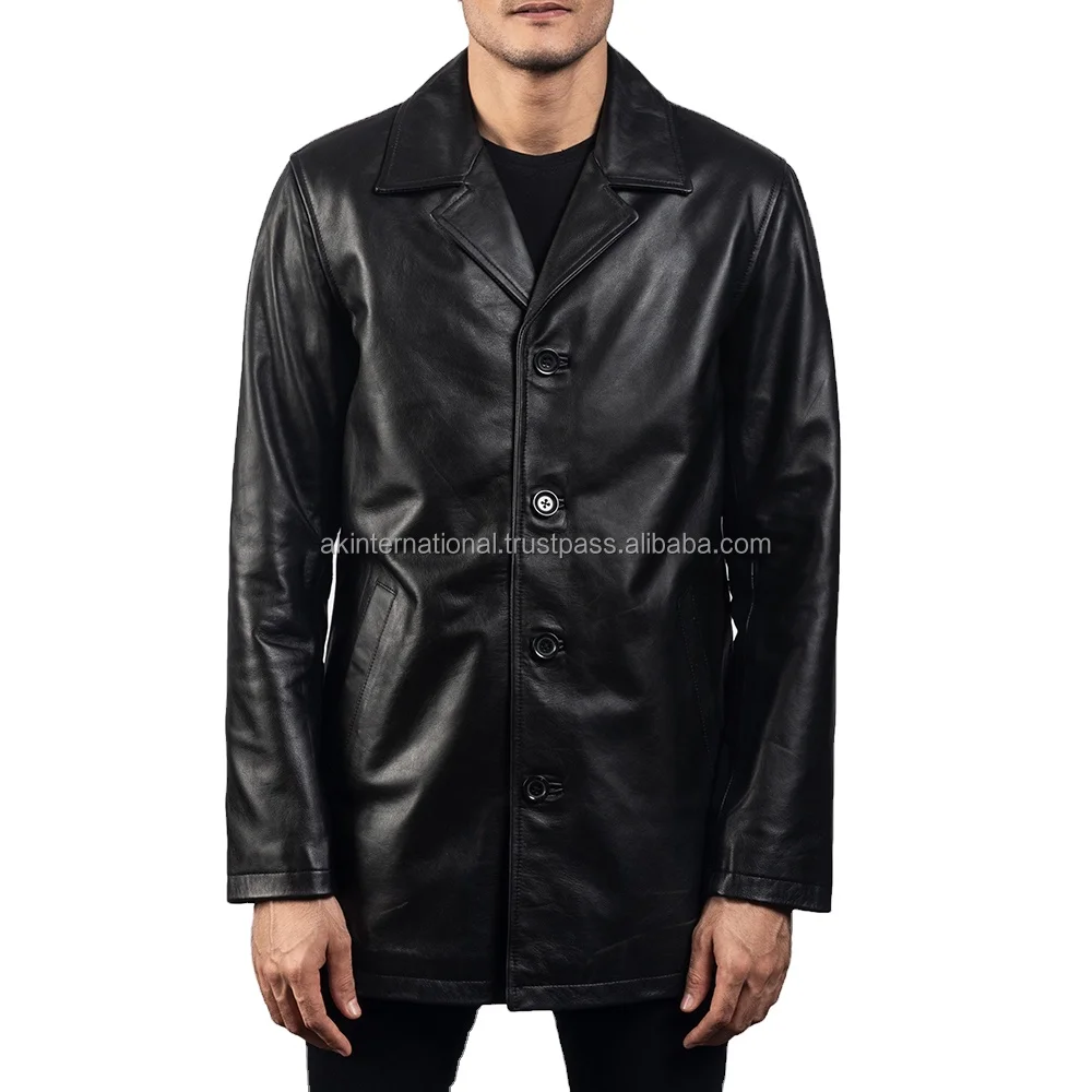 OEM High Quality Urban Slate Black Leather Coat  Customize And Wholesale