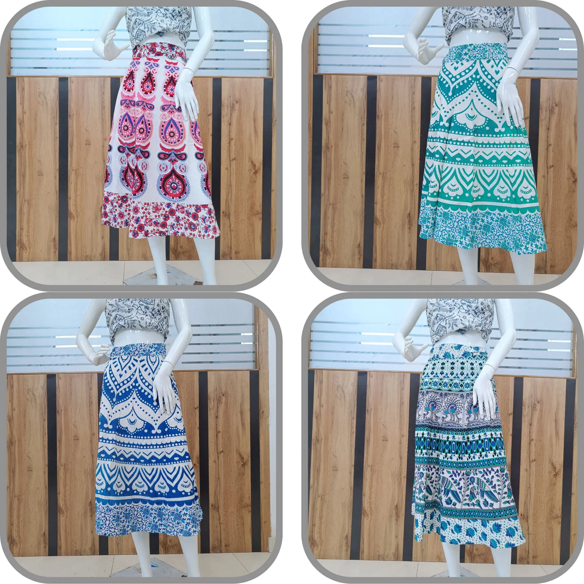 Indian Cotton Wrap Skirts Bohemian Wrap Indian Ethnic Knee Length Skirt Gypsy Festival Flamenco Women Girls Casual Wear  Skirt