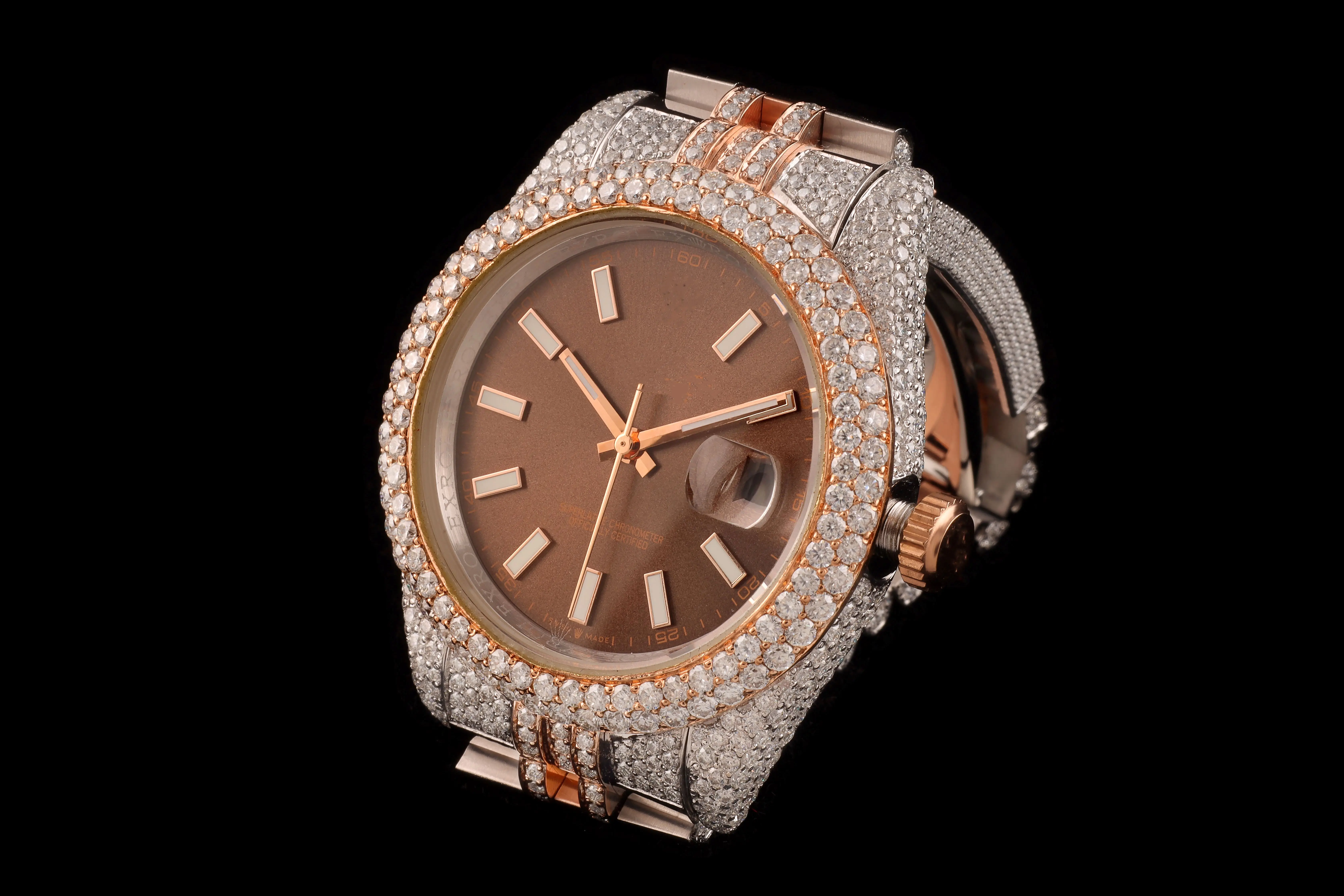 Luxury VVS Moissanite Watch Diamond black and white color Pave Setting Stainless Steel Custom Quartz Watches For Men