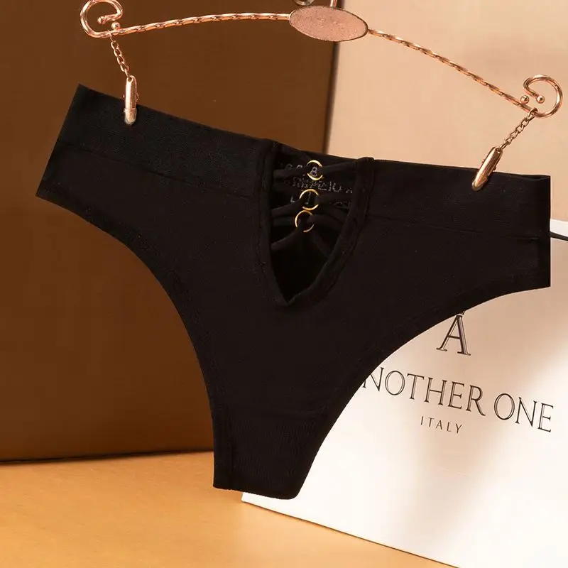 Stock Apparel Dropshipping Wholesale Seamless Sexy Panties Soft Hip Lift T Pants Hollow Breathable Solid Girls Thong Underwear