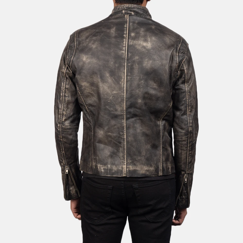 Real Leather Sheepskin Aniline Zipper Iconic Distressed Brown Men Biker Jacket Quilted Viscose Lining and Inside Outside Pocket
