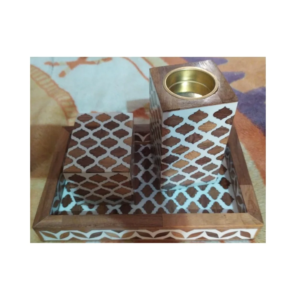 New arrival bakhoor set with bone inlay work premium quality bakhoor incense burner with box and tray set mubkhar from India