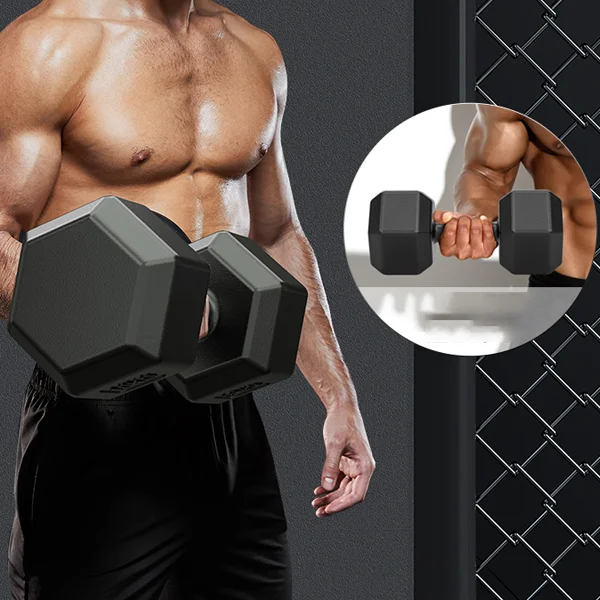 Gym equipment rubber hex dumbells weights set 20kg 50kg hex rubber dumbbells