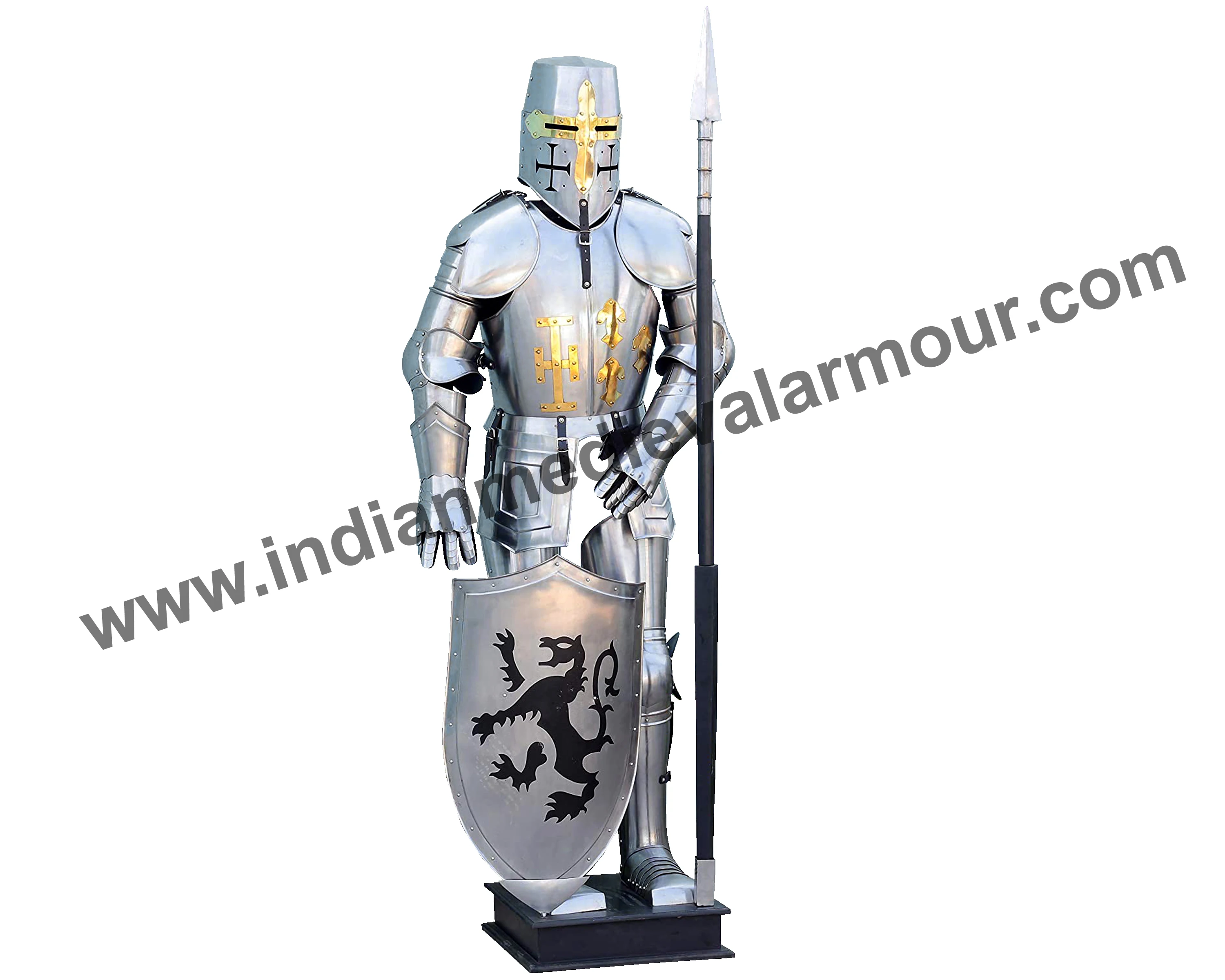 Metallic Full Body Armour Suit Combat Wearable Steel Costume with Display Stand Full Body Length Medieval Armor