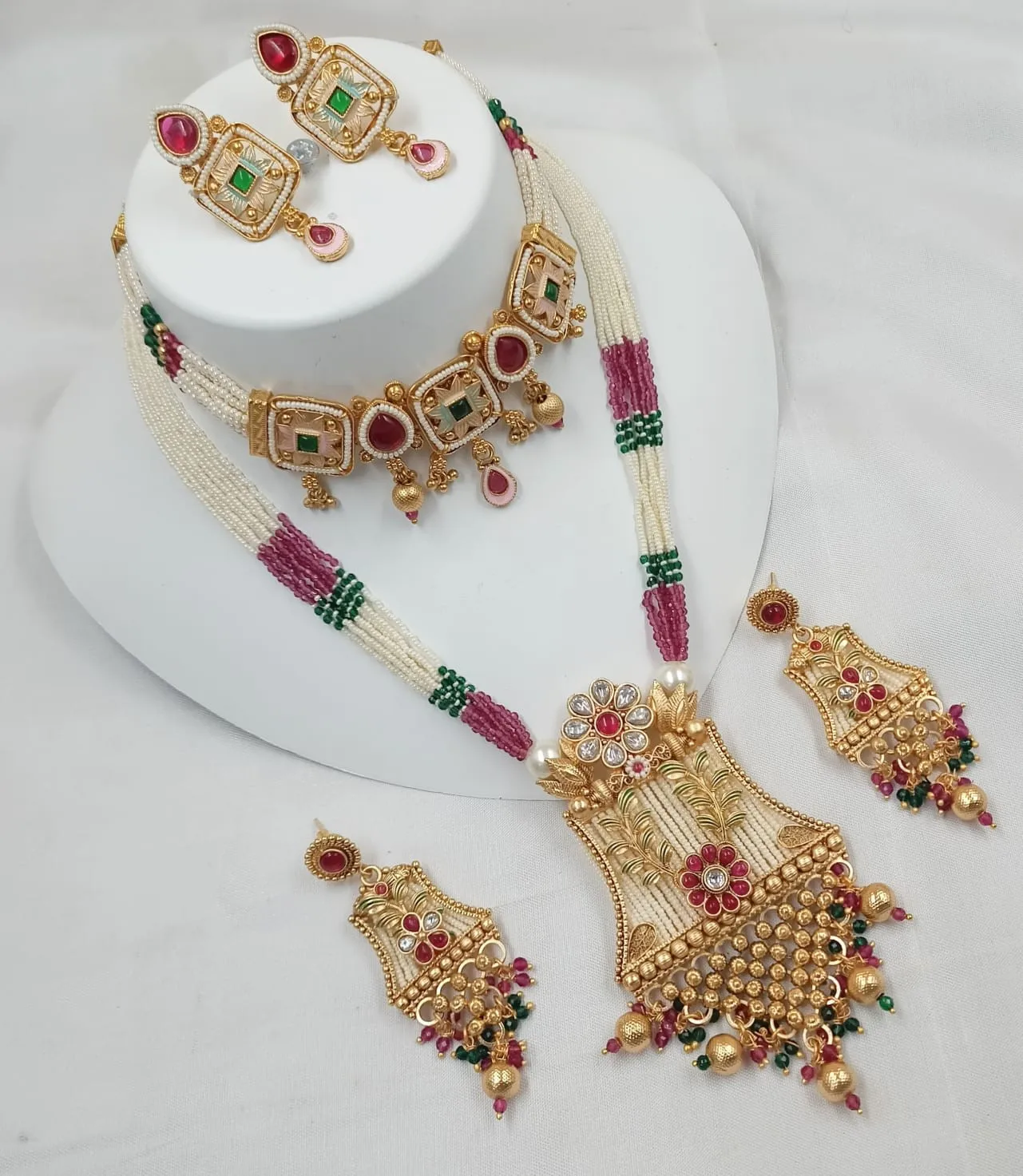 INDIAN FASHION COPPER JEWELLERY SET BRIDAL WEDDING JEWELLERY SET FOR WOMEN EARRINGS AND NECKLACE SET JEWELLERY