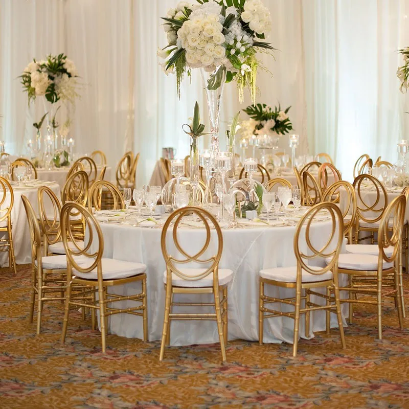 Factory Price Wholesale Hotel Dining Banquet Hall Chairs Silver Stainless Steel Gold Wedding Chair