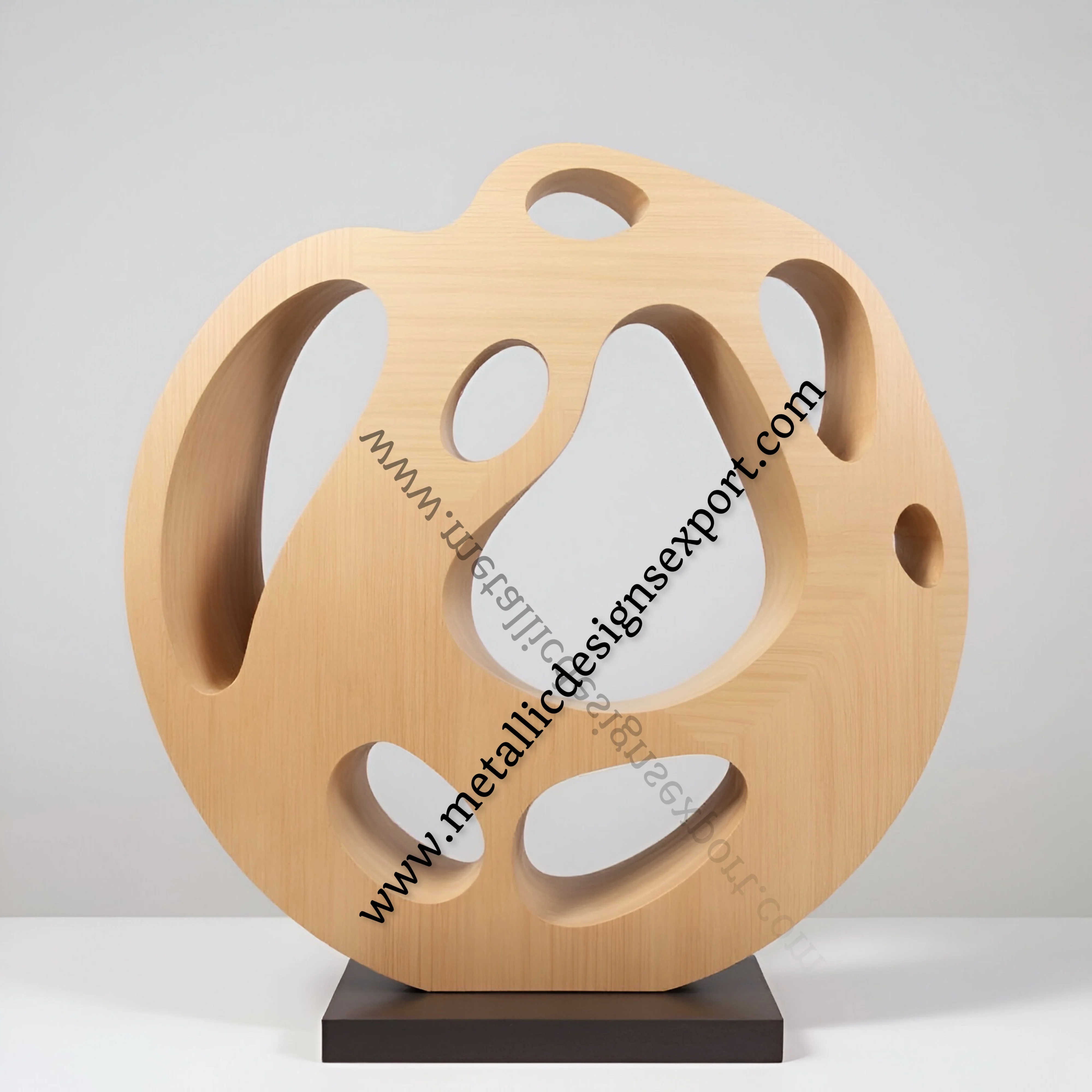 Round Abstract Wooden Sculpture Modern Carved Wood Art Decor, Unique Handcrafted Accent Piece for Home & Office Display