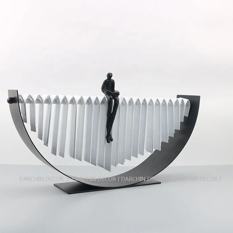 Modern Art Decor Metal Figure Sitting Position Reading Modelling Sculptures Home Ornaments