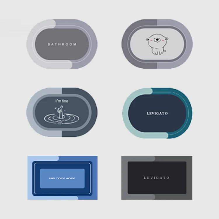 Custom Super Absorbent Rubber Dirt Resistant bathroom mat kitchen inside Foam back PVC Nano Technology Quick Dry Bath Rug mats