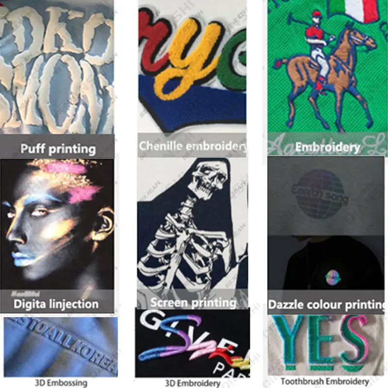 High Quality  Unisex 350 400 Gsm Cut And Sew Hoodie Jacket Full Face Rhinestone Puff Print Custom Full Zip Up Men Hoodie