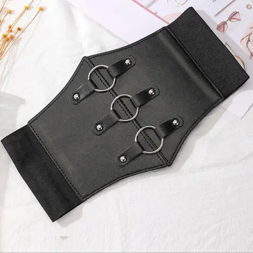 Women Buckle Bandage Corset Wide Pu Leather Slim Body Belt Elastic High Waist leather fashion belts women