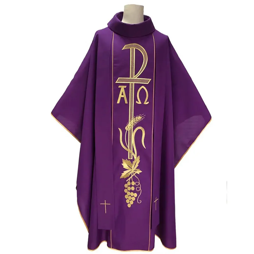 Фиолетовый католический священник Chasuble и палантин с золотой вышивкой 2025 заказ Высокое качество Новый дизайн вышитый