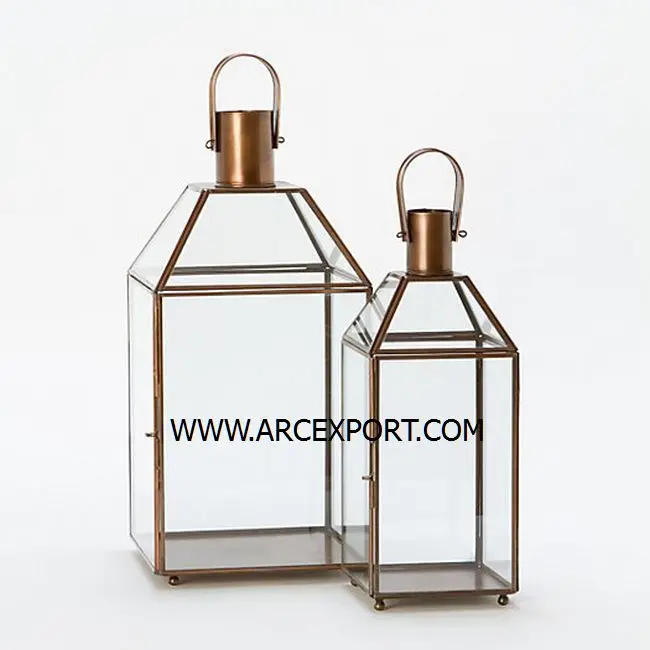 Golden Polished Candle Holder Lantern Prime Quality Metal With Clear Glass Lantern for Garden Decor Lantern in Cheapest Price