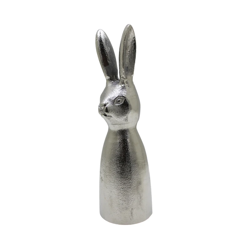 Set of 2 Small Decorative Statue Look Rabbit Aluminium Rough Nickel Colour for Home Decoration Table Decoration