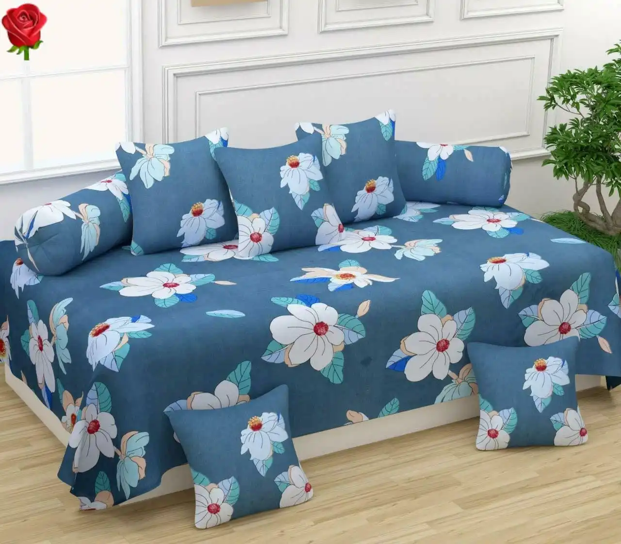 Supersoft Rosaria Glace Cotton Fabric Diwan (1+2+5) 8 PC Set for Bedding with Simple PVC Packing for Home and Hotel