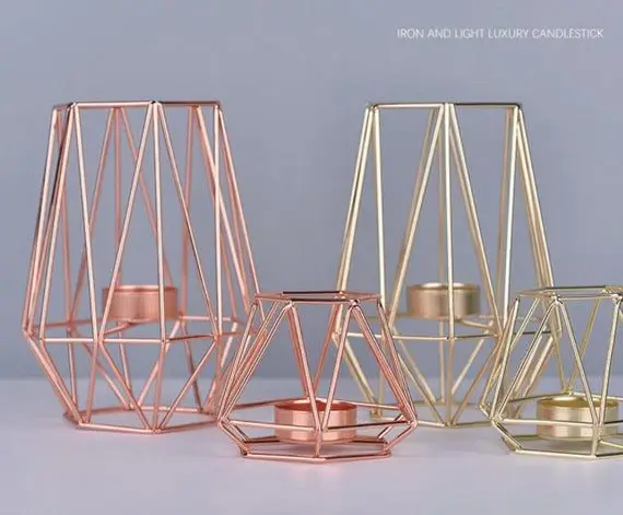 Industrial Mercury Glass Gold Shades Candle Holder Metal Sample Available Clear Holiday Decorative European Print Handmade