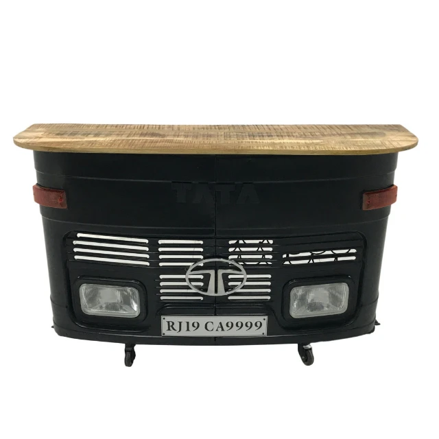 Black tata truck bar cabinet with Solid Wood rustic top bar tables with metal base living room cabinets Industrial bar chairs