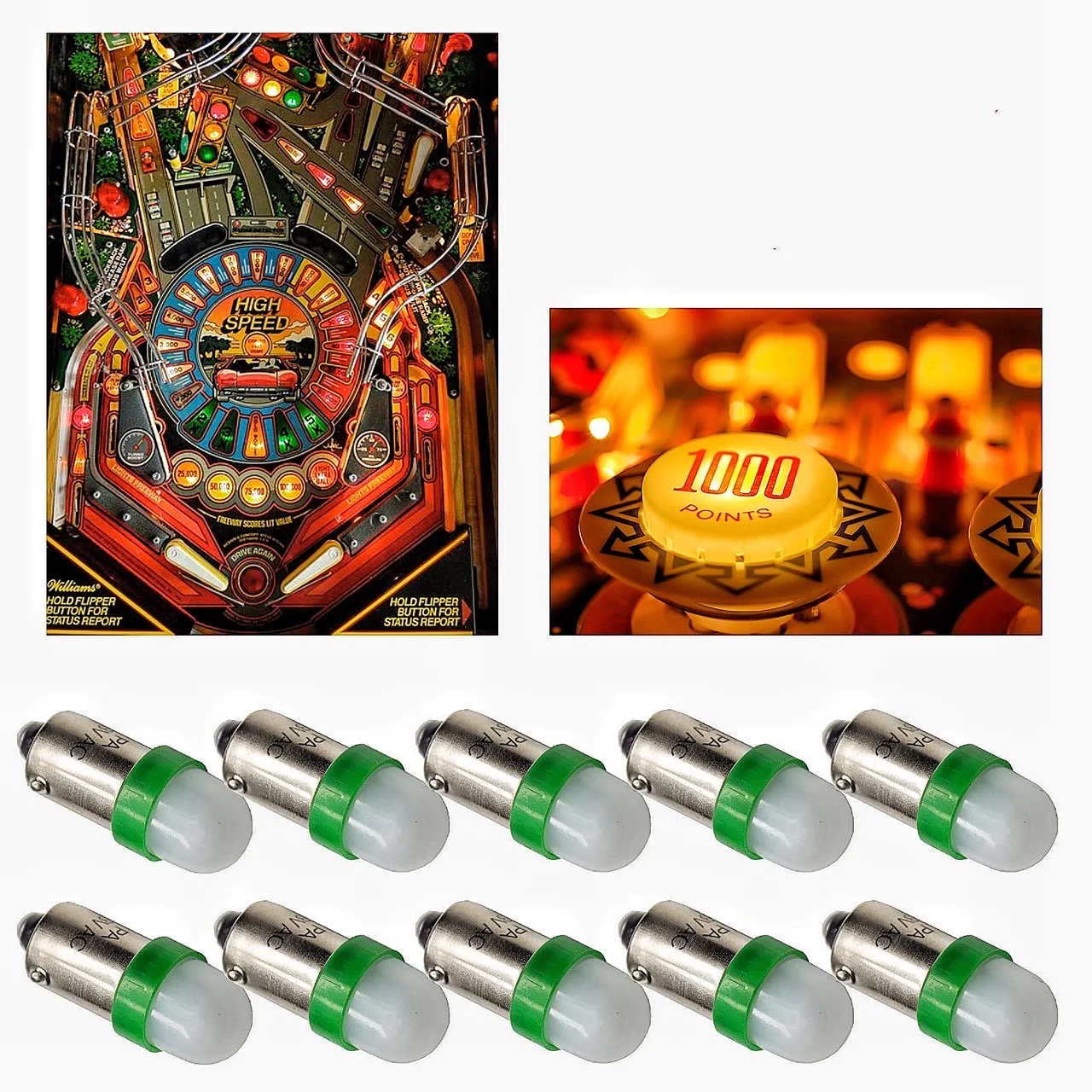 PA Ba9s 2 smd led green pinball machine lamp frosted lens non ghosting
