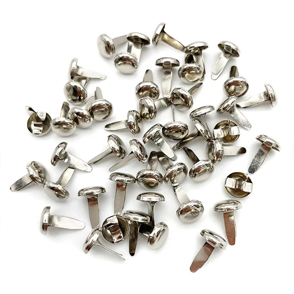 50Pcs 8mm x 9.5 mmL Silver Shiny Round Metal Decorative Brads