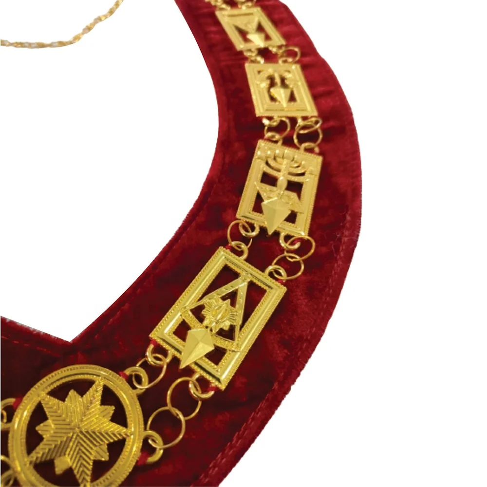 Masonic Crypric chain collar with red velvet gold metal jewels with best quality chain collar Customer own designs welcome
