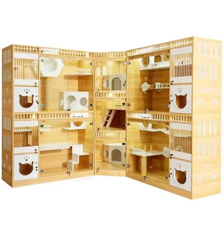 wholesale high quality multi layer multifunctional stable large space with door cat house wooden for pet