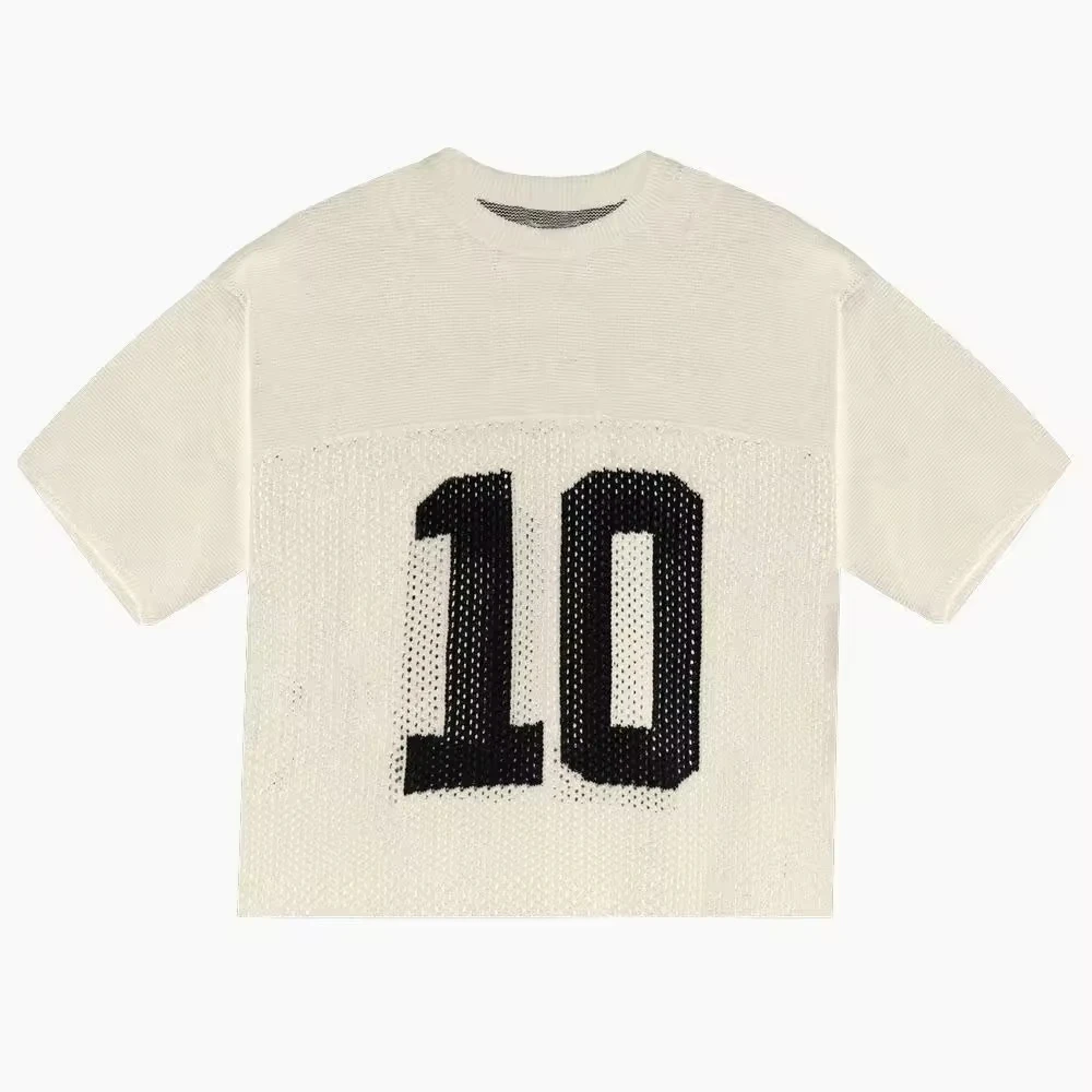 Custom Design Logo Knitwear Football Jersey Fashion Crew Neck Short Sleeve Men Knit Crochet Sweater Shirt Knitted Mesh Jersey