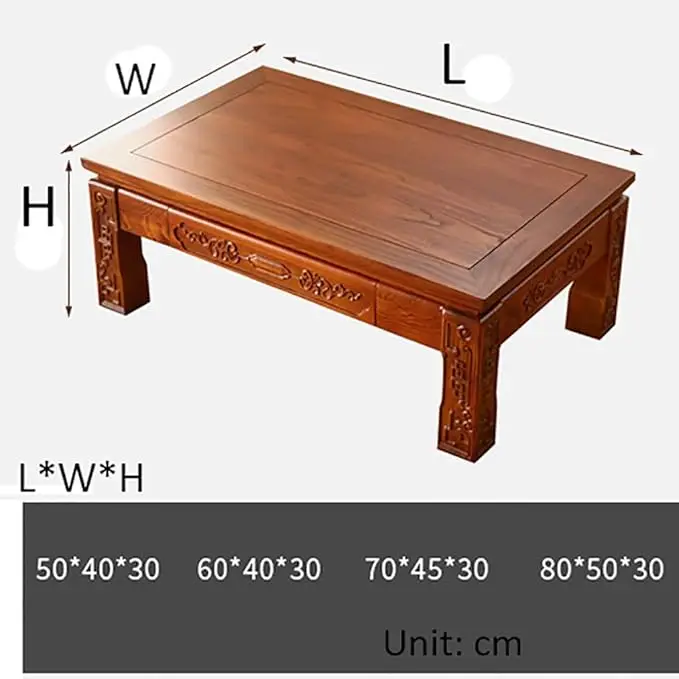 Special Edition Japanese-Style Low Wooden Table with Storage Drawers for Tatami, Bedrooms, and Bay Windows